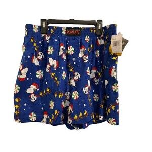 Men's Large Peanuts Boxer Shorts Snoopy Christmas Woodstock Cotton NWT
